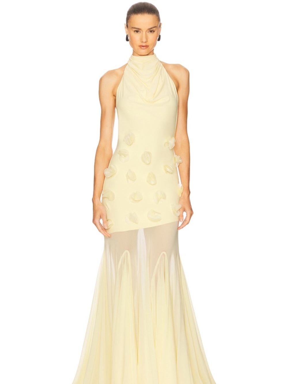 Celeste Pale Yellow Backless Halter Gown